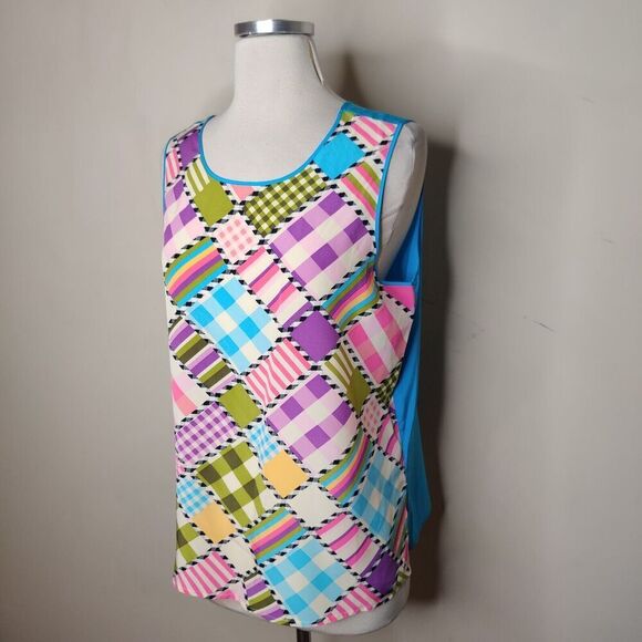 Koos of Course Silk Tank Top Colorful Plaid Stripe Rainbow Mixed - Picture 4 of 7